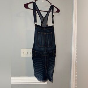 No Boundaries Dark Blue Denim Juniors Overalls Shorts